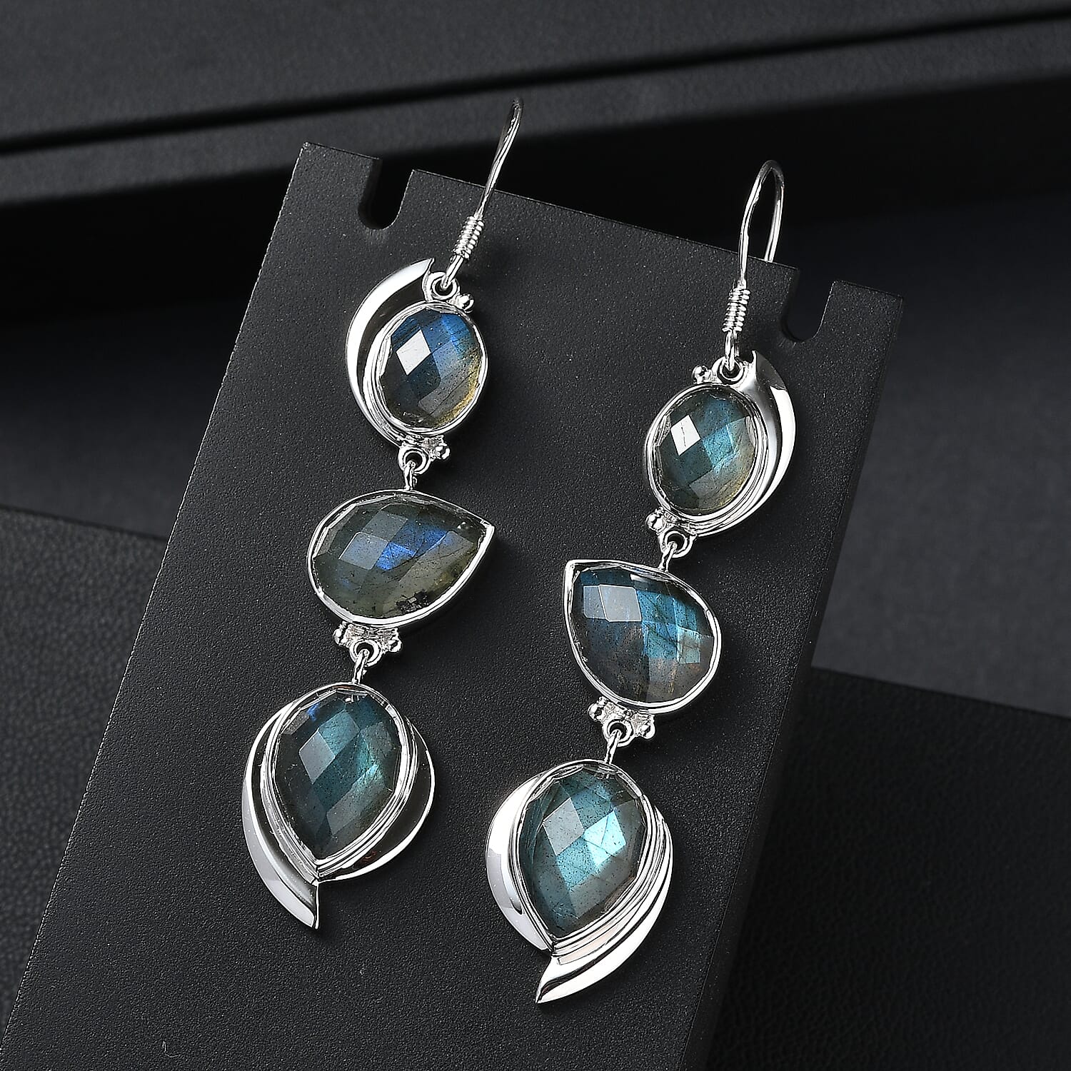 Sajen Silver- Labradorite Earring in Rhodium Overlay Sterling Silver 21.93 Ct