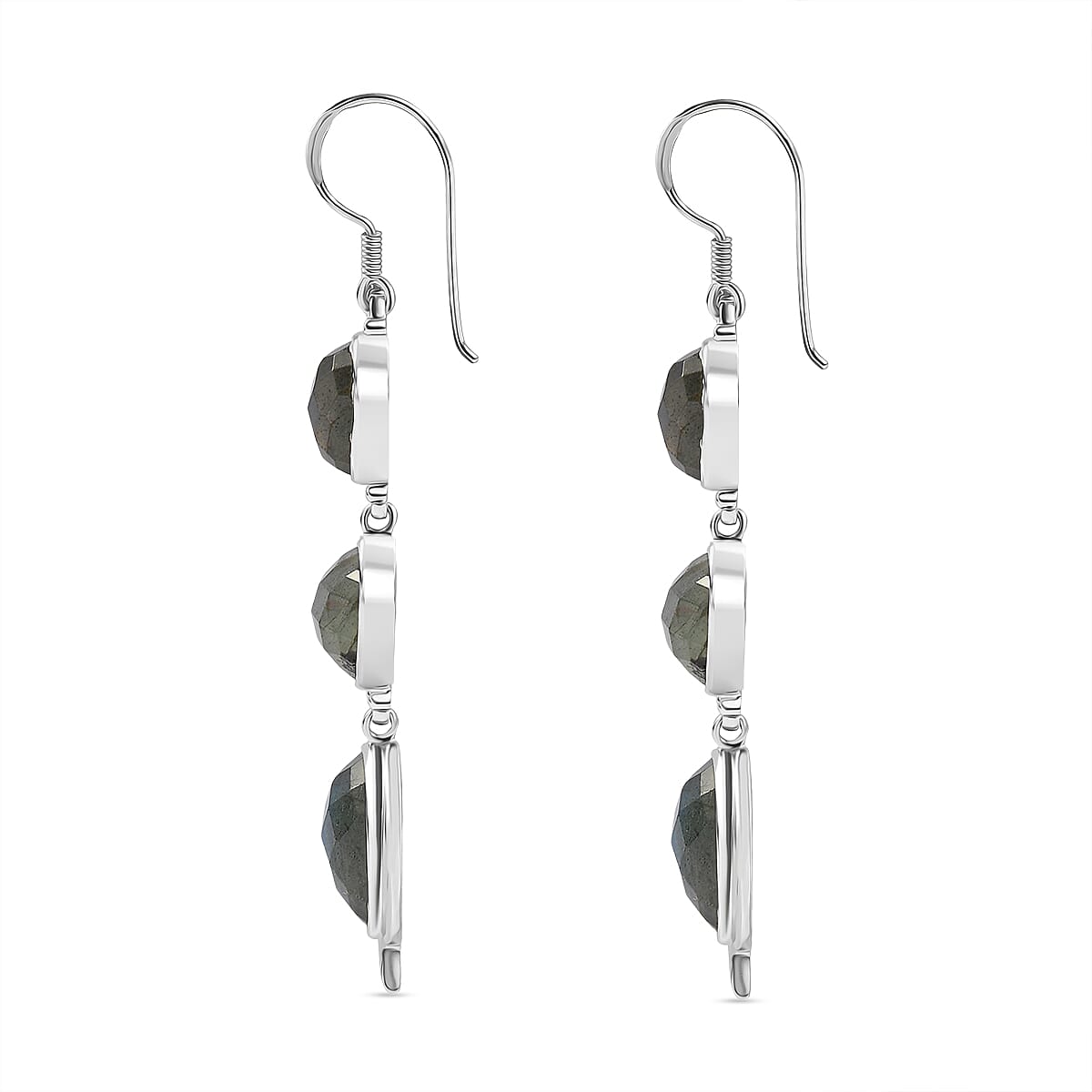 Sajen Silver- Labradorite Earring in Rhodium Overlay Sterling Silver 21.93 Ct