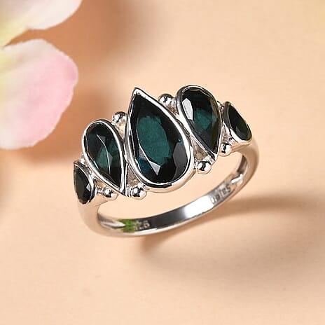 Sajen Silver- Indicolite Quartz Ring in Rhodium Overlay Sterling Silver 7.27 Ct.