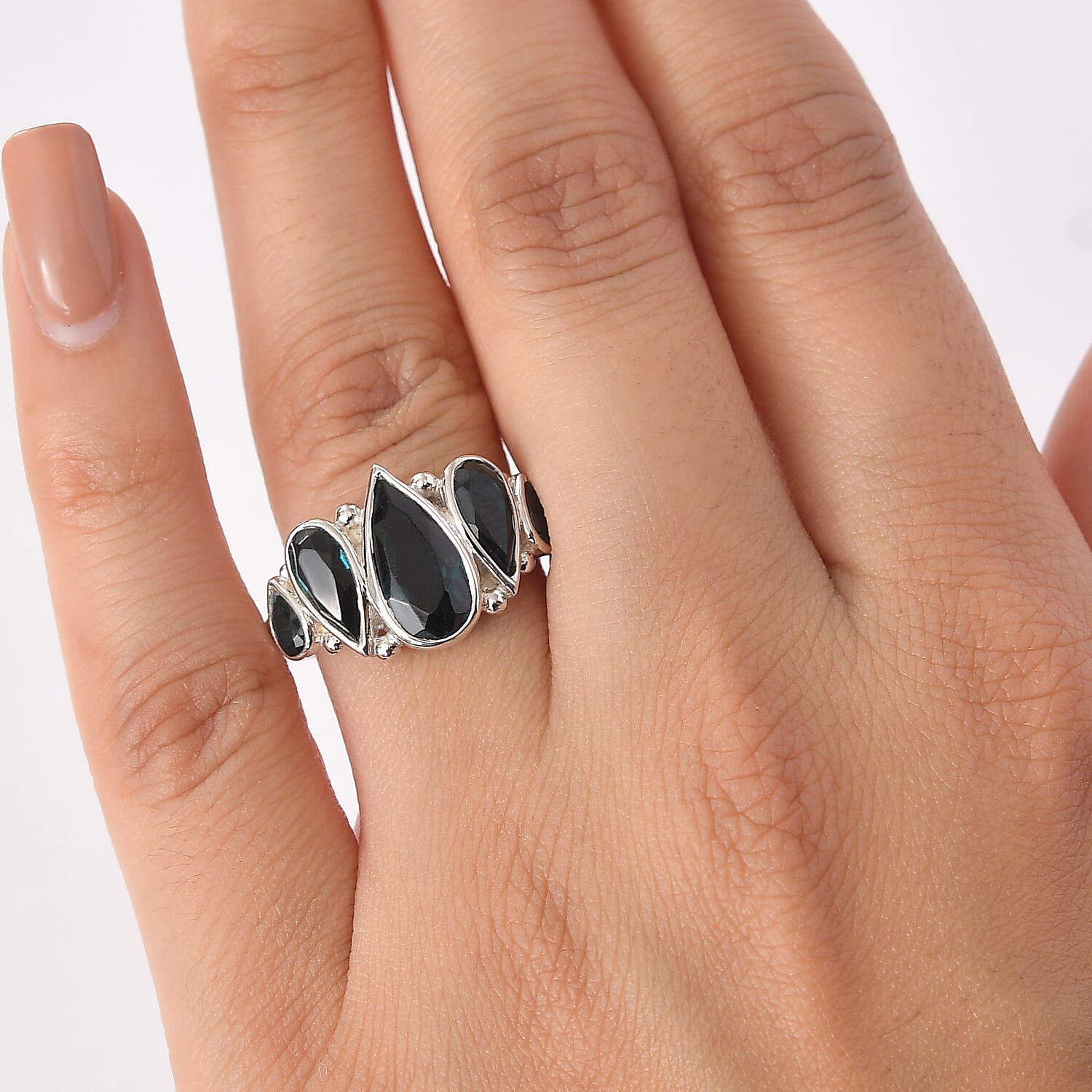 Sajen Silver- Indicolite Quartz Ring in Rhodium Overlay Sterling Silver 7.27 Ct.