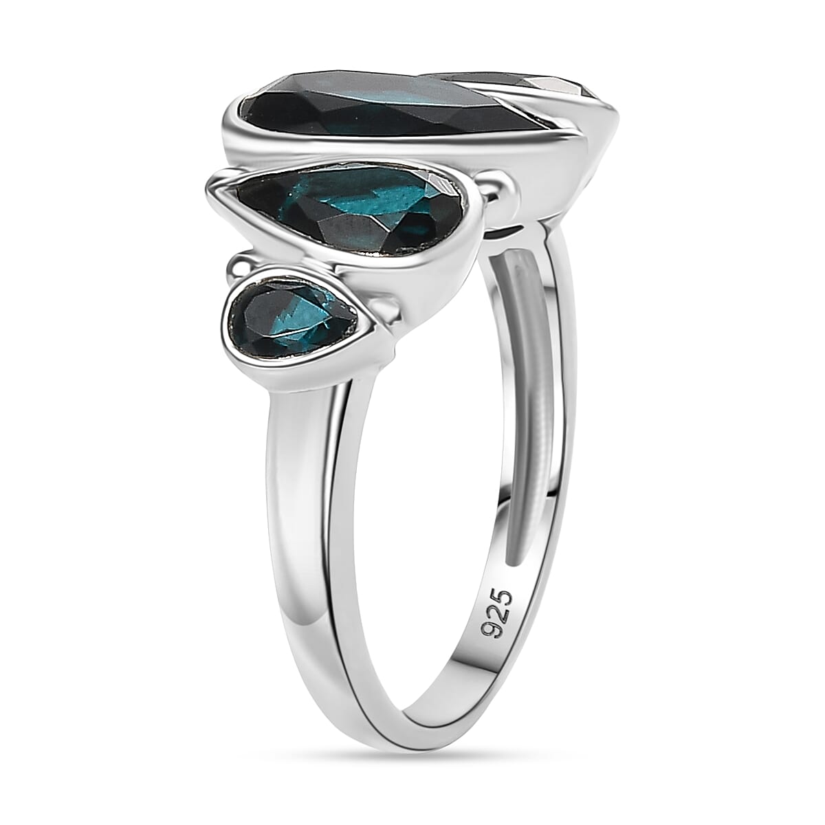 Sajen Silver- Indicolite Quartz Ring in Rhodium Overlay Sterling Silver 7.27 Ct.
