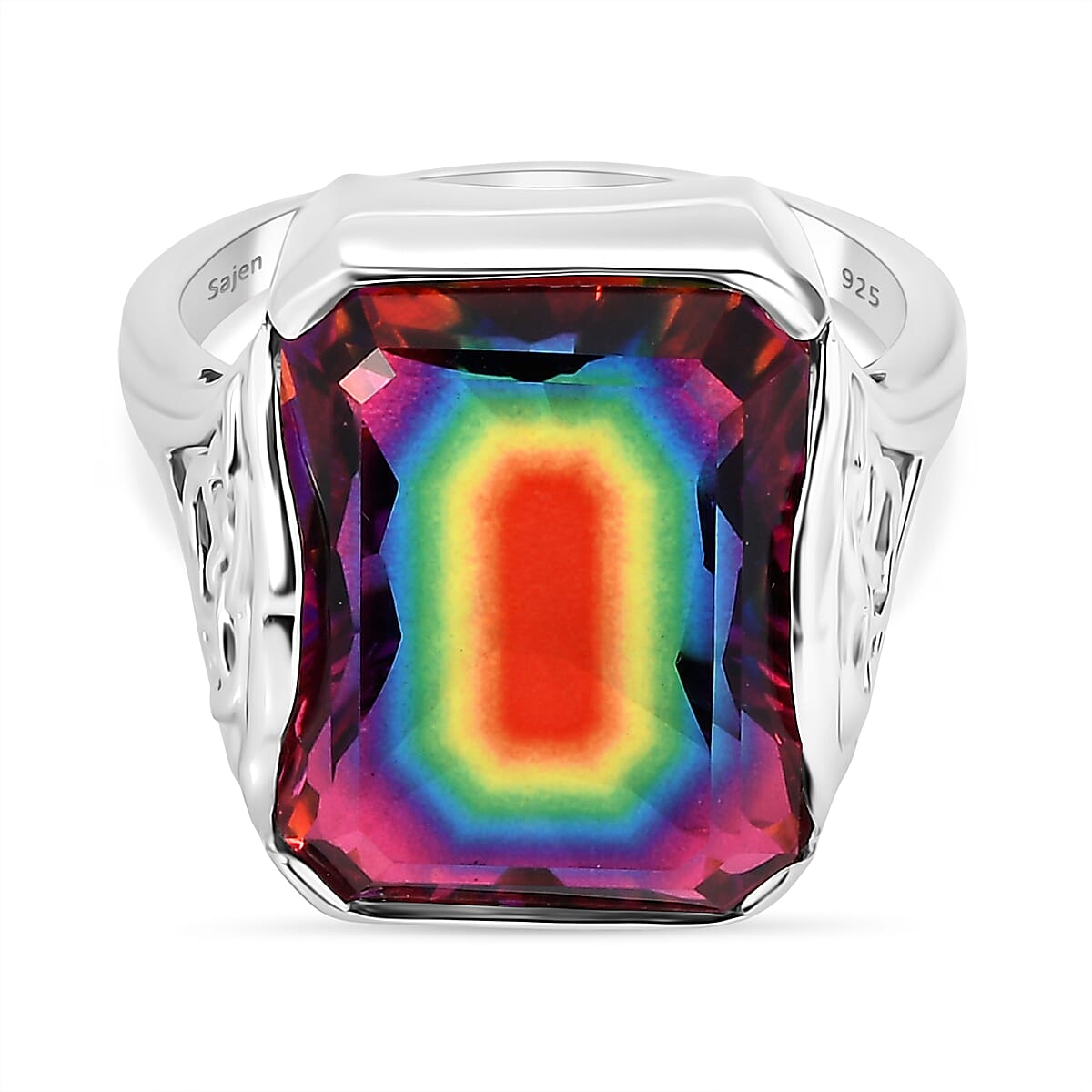 Sajen Silver - Celestial Quartz Ring in Rhodium Overlay Sterling Silver 14.70 Ct, Silver Wt. 4.70 Gms.