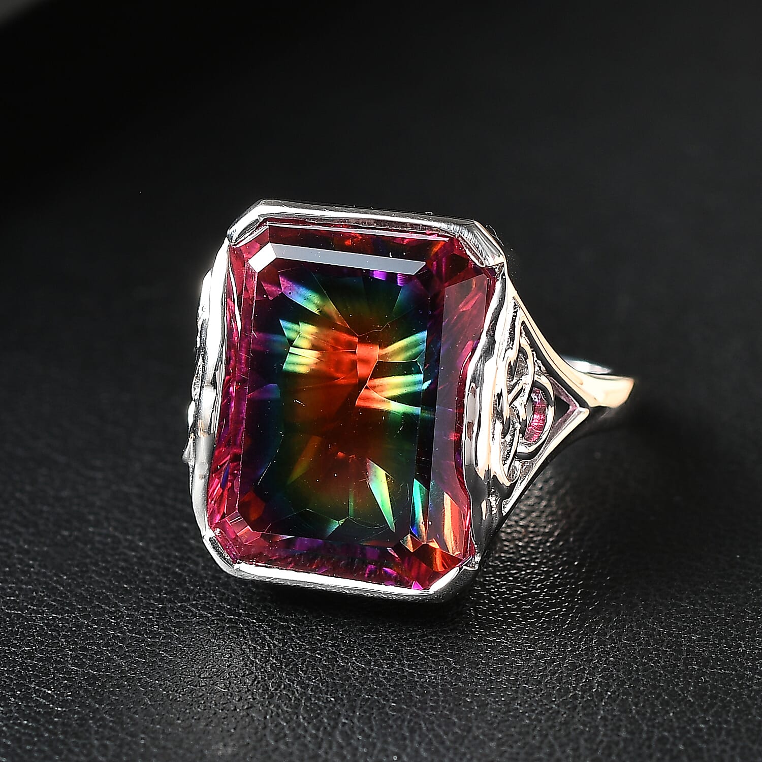 Sajen Silver - Celestial Quartz Ring in Rhodium Overlay Sterling Silver 14.70 Ct, Silver Wt. 4.70 Gms.