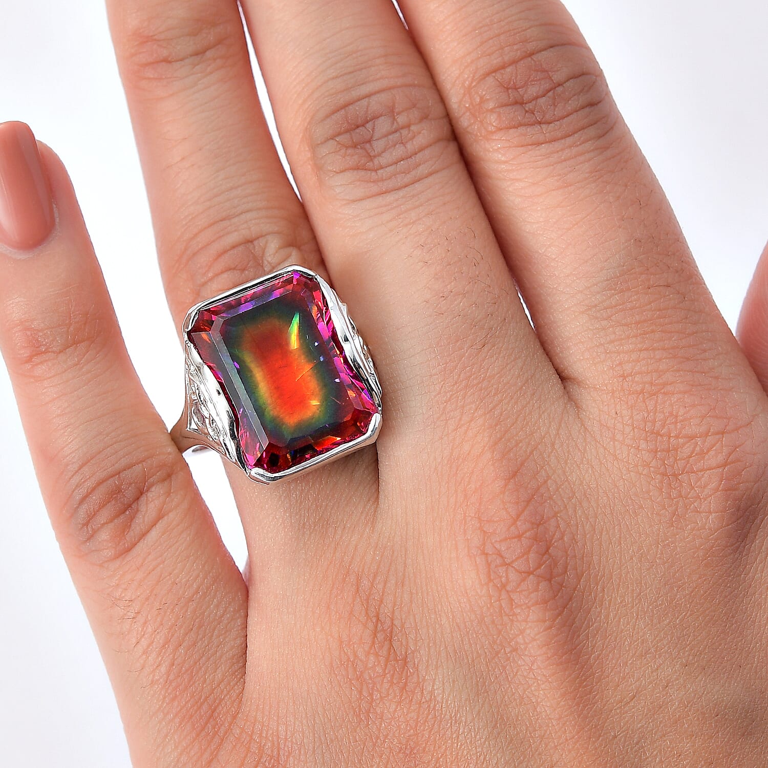 Sajen Silver - Celestial Quartz Ring in Rhodium Overlay Sterling Silver 14.70 Ct, Silver Wt. 4.70 Gms.