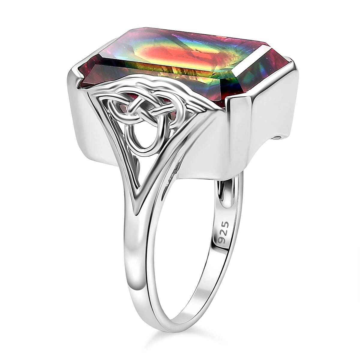 Sajen Silver - Celestial Quartz Ring in Rhodium Overlay Sterling Silver 14.70 Ct, Silver Wt. 4.70 Gms.