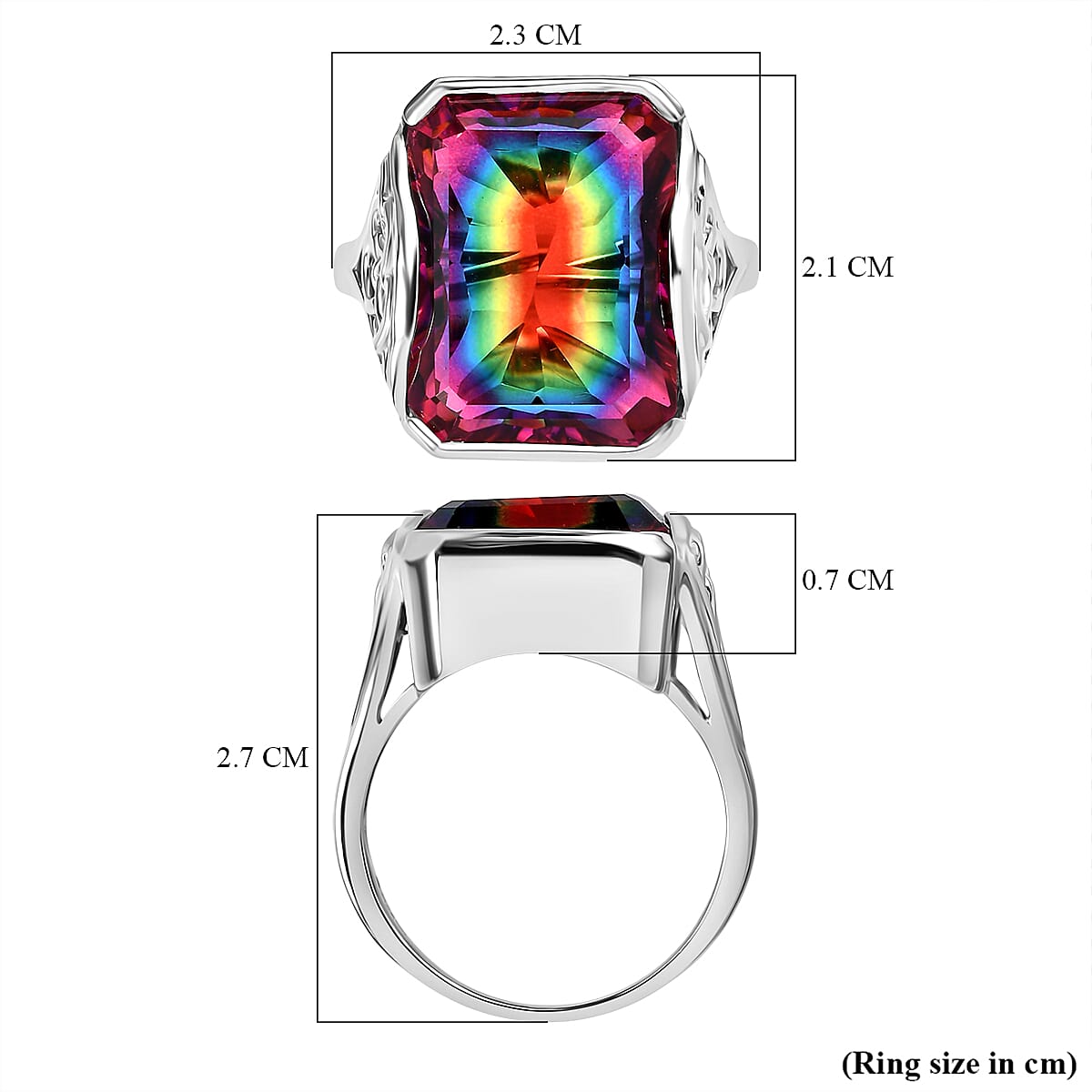 Sajen Silver - Celestial Quartz Ring in Rhodium Overlay Sterling Silver 14.70 Ct, Silver Wt. 4.70 Gms.