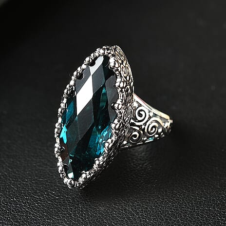 Sajen Silver- Indicolite Quartz Ring in Rhodium Overlay Sterling Silver 11.90 Ct