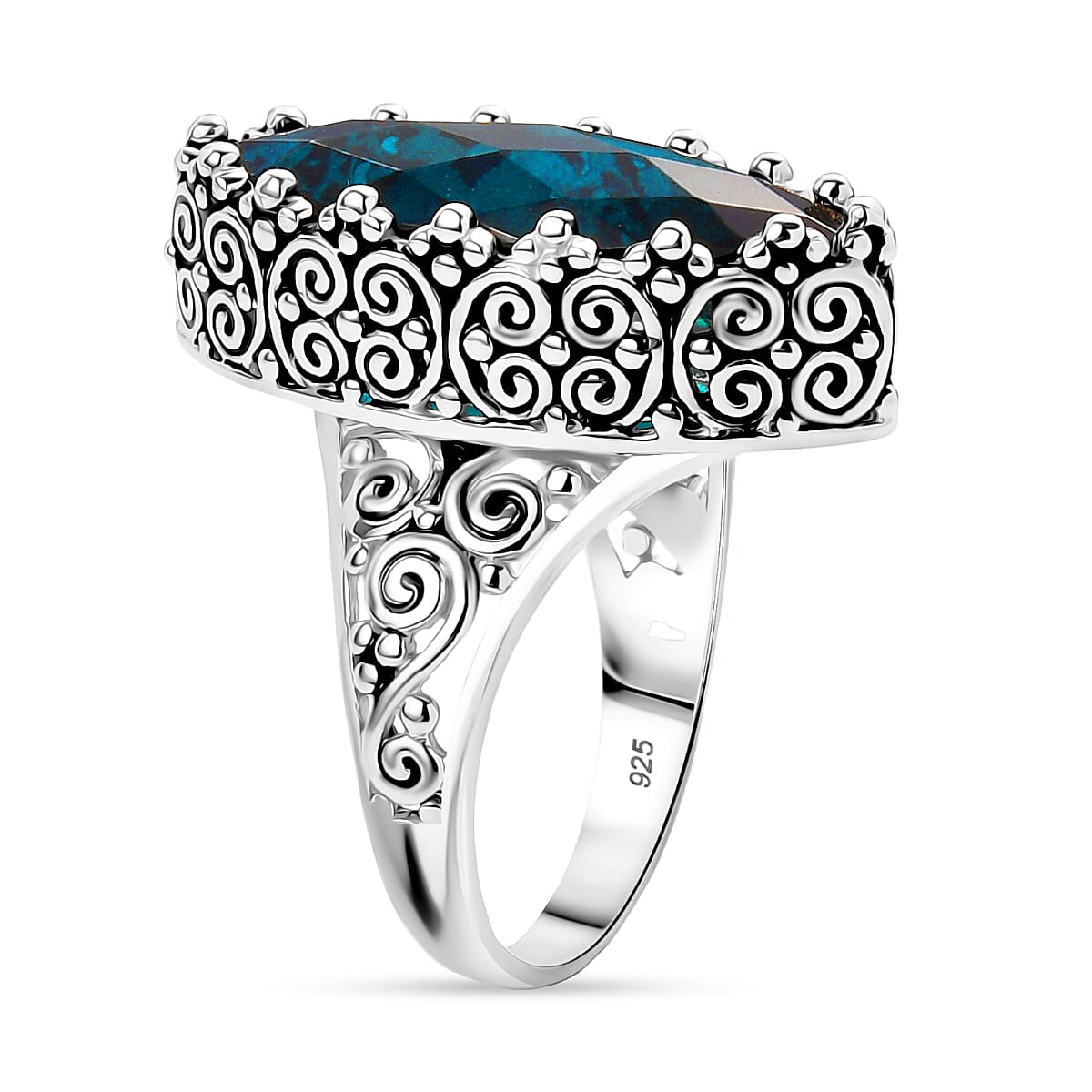 Sajen Silver- Indicolite Quartz Ring in Rhodium Overlay Sterling Silver 11.90 Ct
