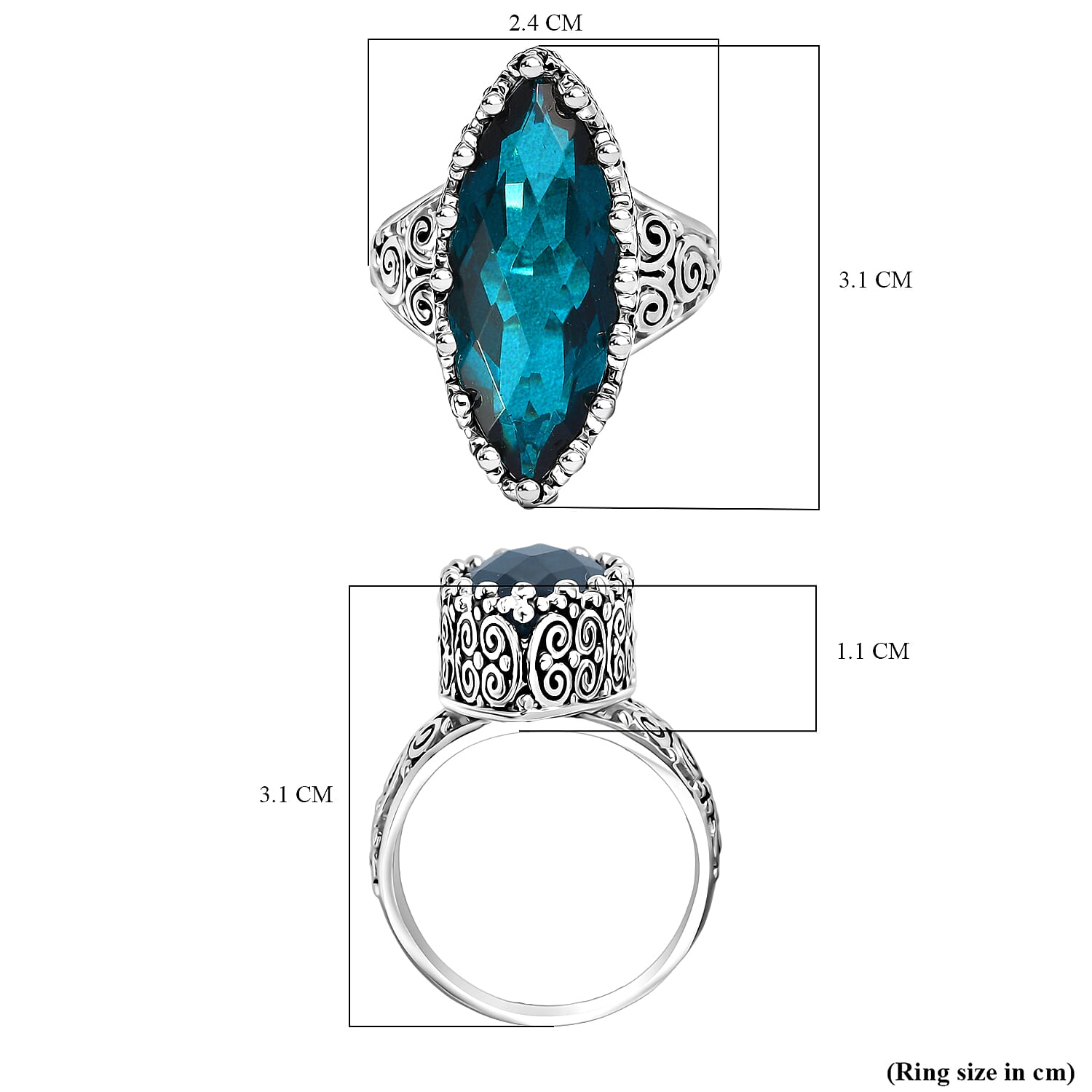 Sajen Silver- Indicolite Quartz Ring in Rhodium Overlay Sterling Silver 11.90 Ct