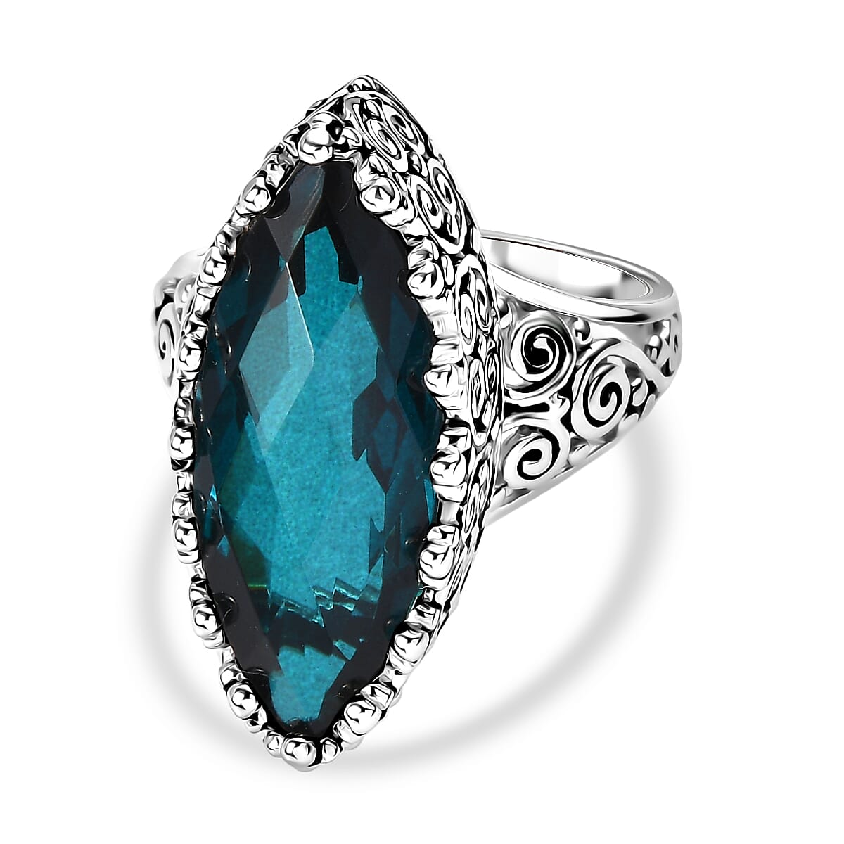 Sajen Silver Indicolite Quartz Solitaire Ring in Rhodium Overlay Sterling Silver 11.90 Ct.