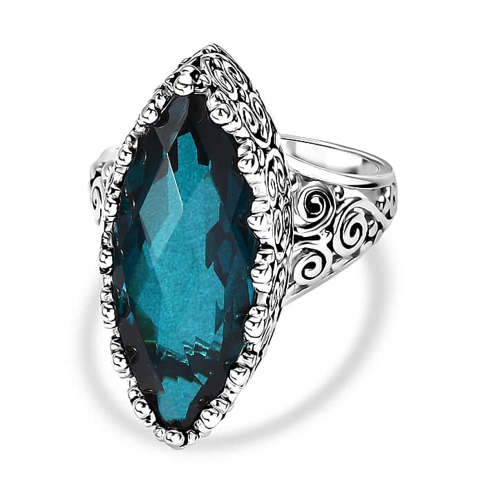 Sajen Silver Indicolite Quartz Solitaire Ring in Rhodium Overlay Sterling Silver 11.90 Ct.