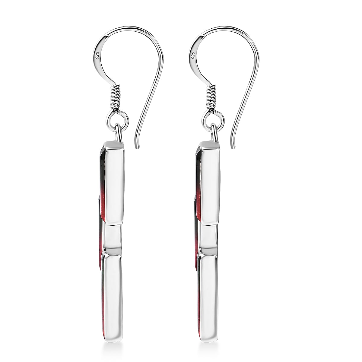 Watermelon Quartz Triplet & Triplet Quartz Earring with Hook in Rhodium Overlay Sterling Silver 12.32 Ct.