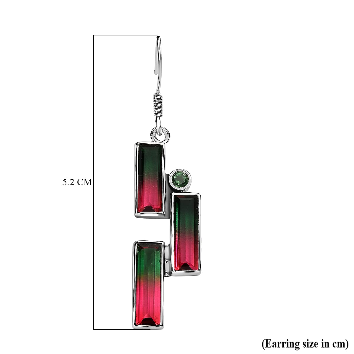 Watermelon Quartz Triplet & Triplet Quartz Earring with Hook in Rhodium Overlay Sterling Silver 12.32 Ct.