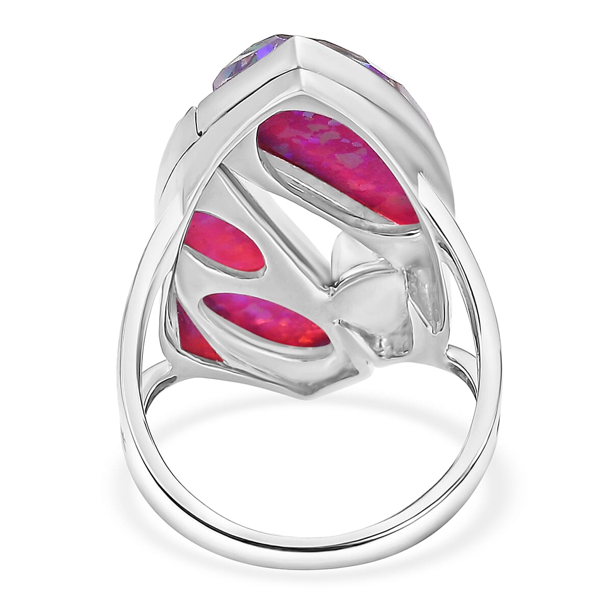Sajen Silver - Opal Doublet & Rainbow Lavender Ring in Rhodium Overlay Sterling Silver 10.12 Ct, Silver Wt. 5.00 Gms.