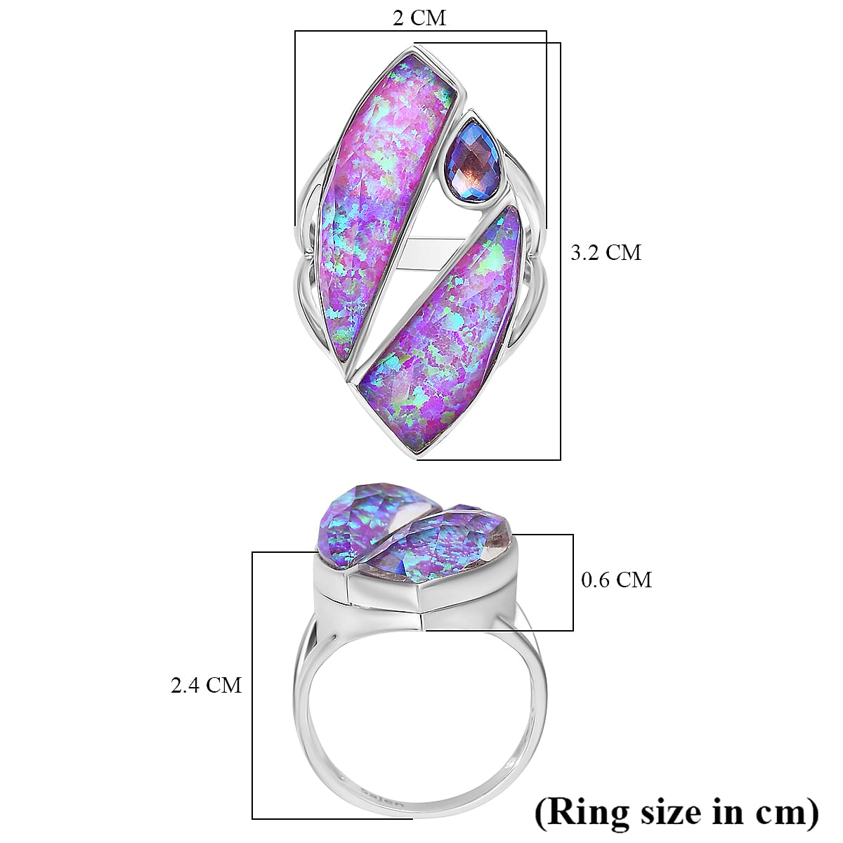 Sajen Silver - Opal Doublet & Rainbow Lavender Ring in Rhodium Overlay Sterling Silver 10.12 Ct, Silver Wt. 5.00 Gms.