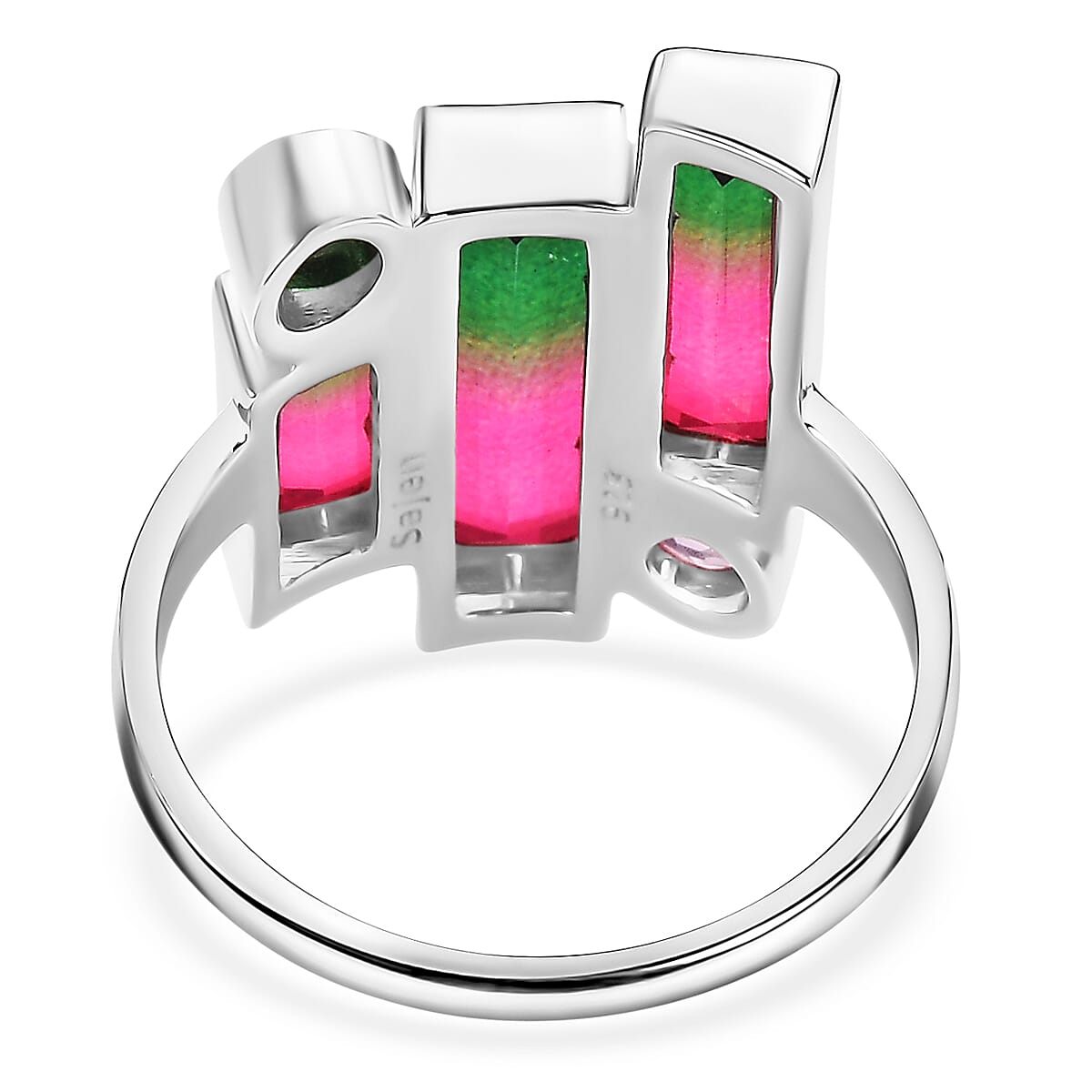 Watermelon Quartz Triplet, Triplet Quartz & Pink Triplet Quartz Ring in Rhodium Overlay Sterling Silver 4.90 Ct.