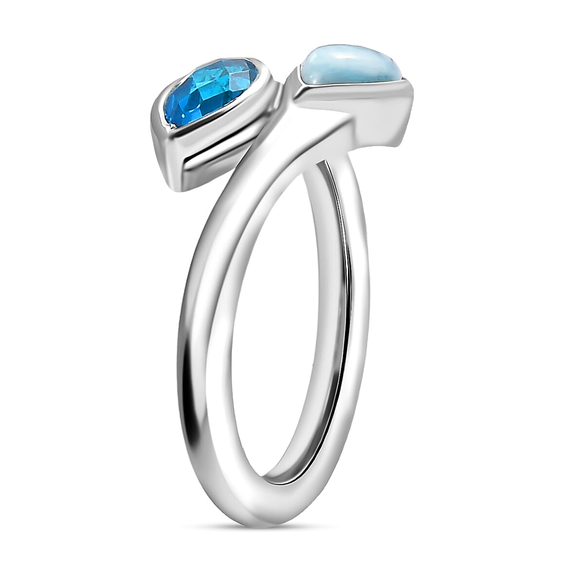 Sajen Silver Larimar & Celestial Swiss Blue Mystic Quartz Adjustable Ring in Rhodium Overlay Sterling Silver 1.20 Ct.