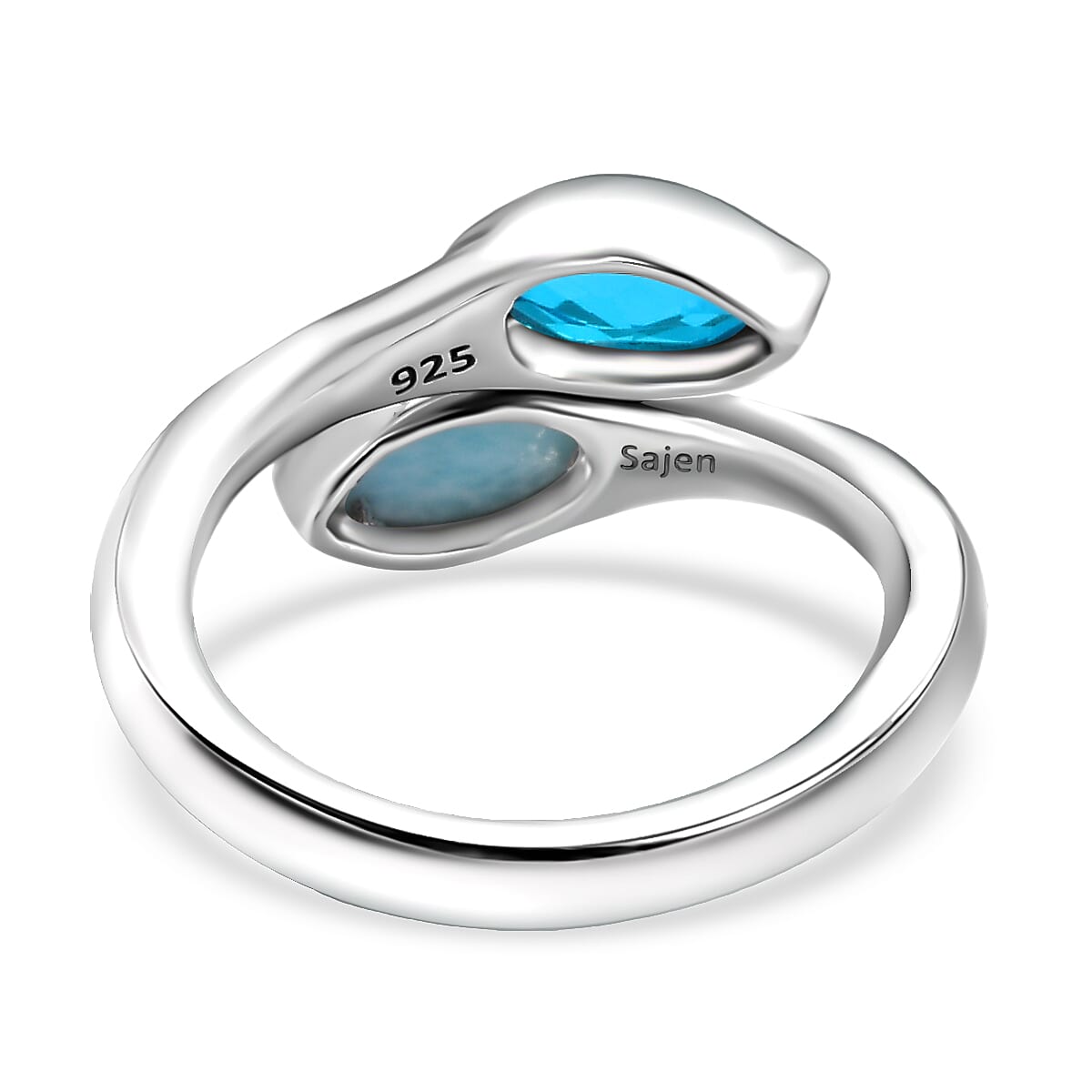 Sajen Silver Larimar & Celestial Swiss Blue Mystic Quartz Adjustable Ring in Rhodium Overlay Sterling Silver 1.20 Ct.