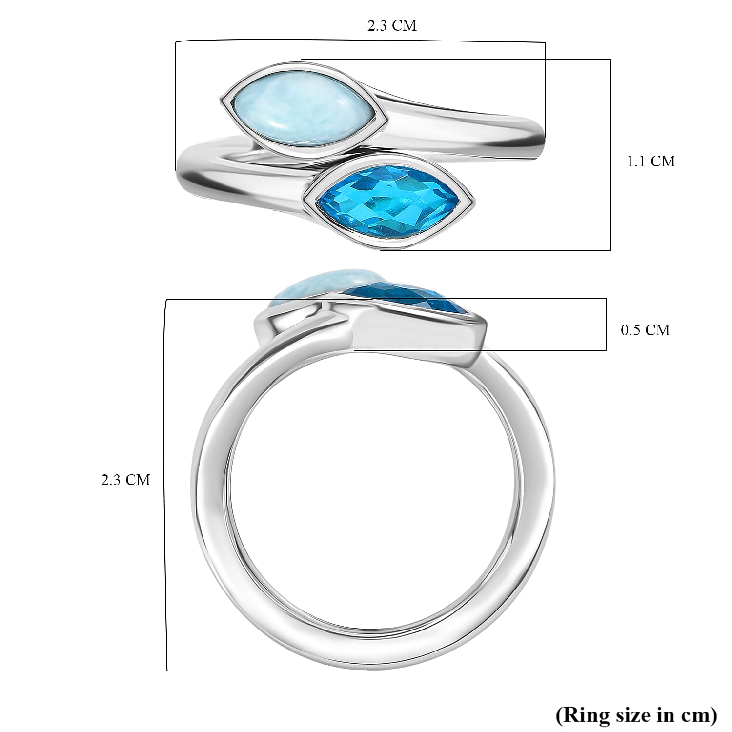 Sajen Silver Larimar & Celestial Swiss Blue Mystic Quartz Adjustable Ring in Rhodium Overlay Sterling Silver 1.20 Ct.