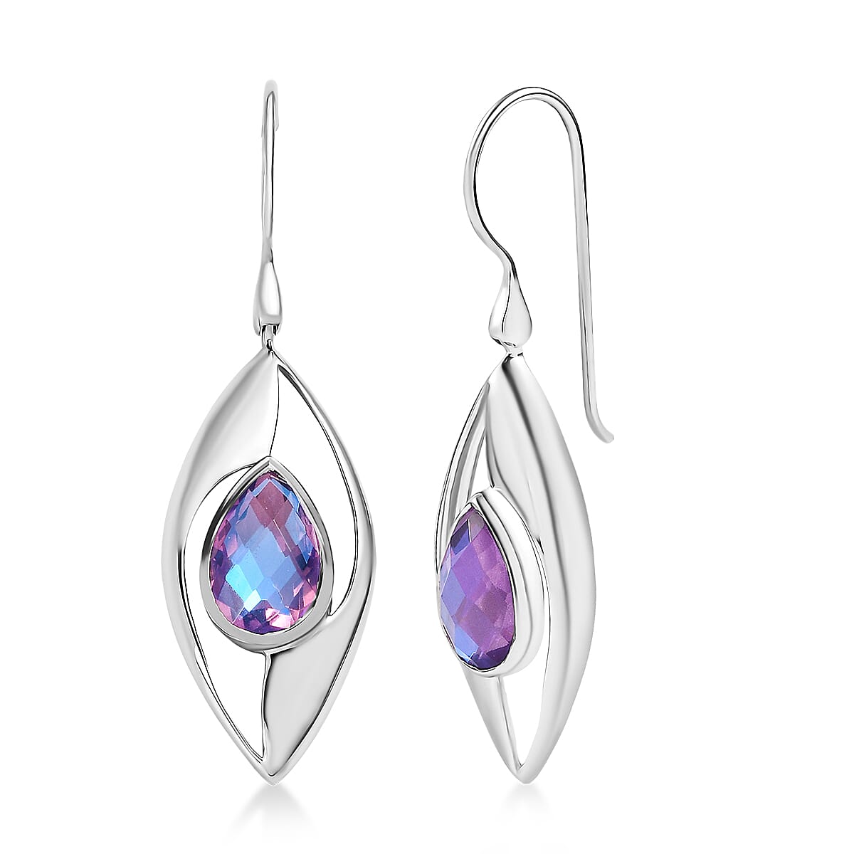 Sajen Silver Rainbow Lavender Earring with Hook in Rhodium Overlay Sterling Silver 6.55 Ct