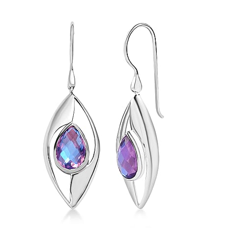 Sajen Silver Rainbow Lavender Earring with Hook in Rhodium Overlay Sterling Silver 6.55 Ct