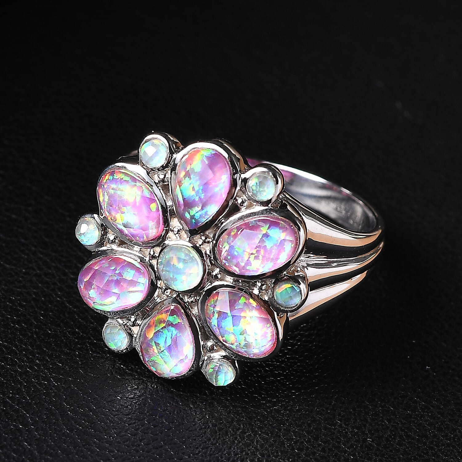 Sajen Silver Opal Doublet Ring in Rhodium Overlay Sterling Silver 3.33 Ct.