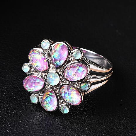 Sajen Silver Opal Doublet Ring in Rhodium Overlay Sterling Silver 3.33 Ct.