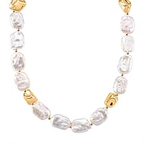 White Keshi Pearl Necklace (Size 18) with T-Bar Clasp in Yellow Gold Plated 180.00 Ct.