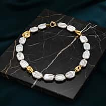 White Keshi Pearl Necklace (Size 18) with T-Bar Clasp in Yellow Gold Plated 180.00 Ct.