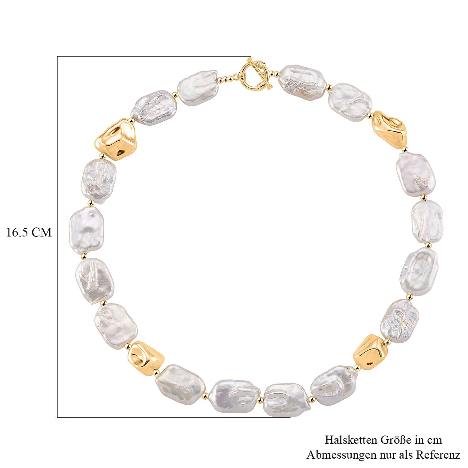 White Keshi Pearl Beads Necklace (Size 18) with T-Bar Clasp in Yellow Gold Plated 180.00 Ct.