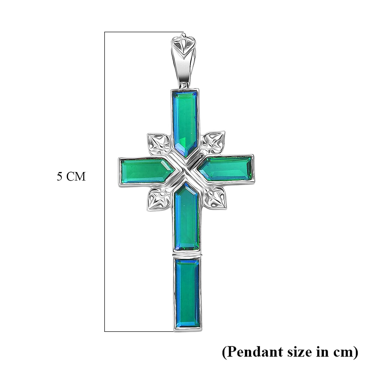 Sajen Silver - Peacock Triplet Quartz Cross Pendant in Rhodium Overlay Sterling Silver 3.49 Ct.