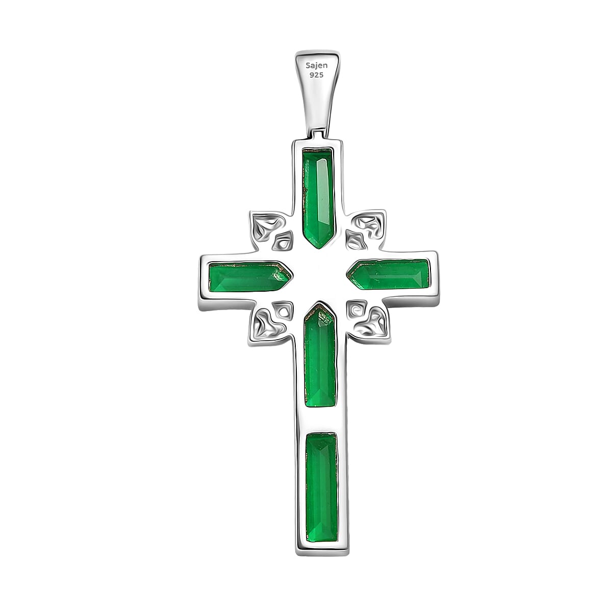 Sajen Silver - Peacock Triplet Quartz Cross Pendant in Rhodium Overlay Sterling Silver 3.49 Ct.