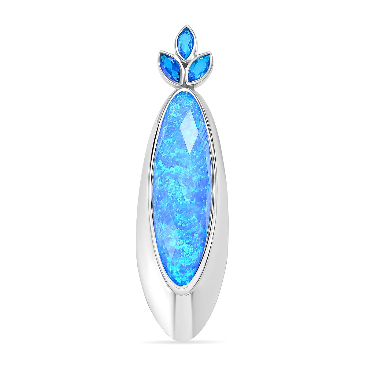 Sajen Silver- Opal Doublet & Paraiba Triplet Quartz Pendant in Rhodium Overlay Sterling Silver 19.30 Ct.