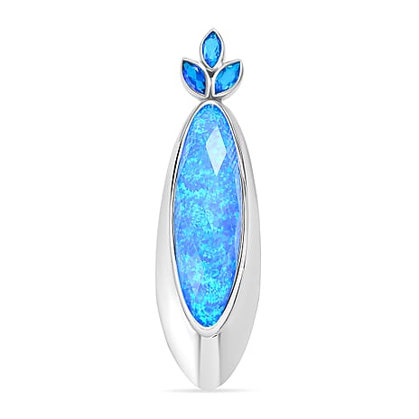 Sajen Silver- Opal Doublet & Paraiba Triplet Quartz Pendant in Rhodium Overlay Sterling Silver 19.30 Ct.