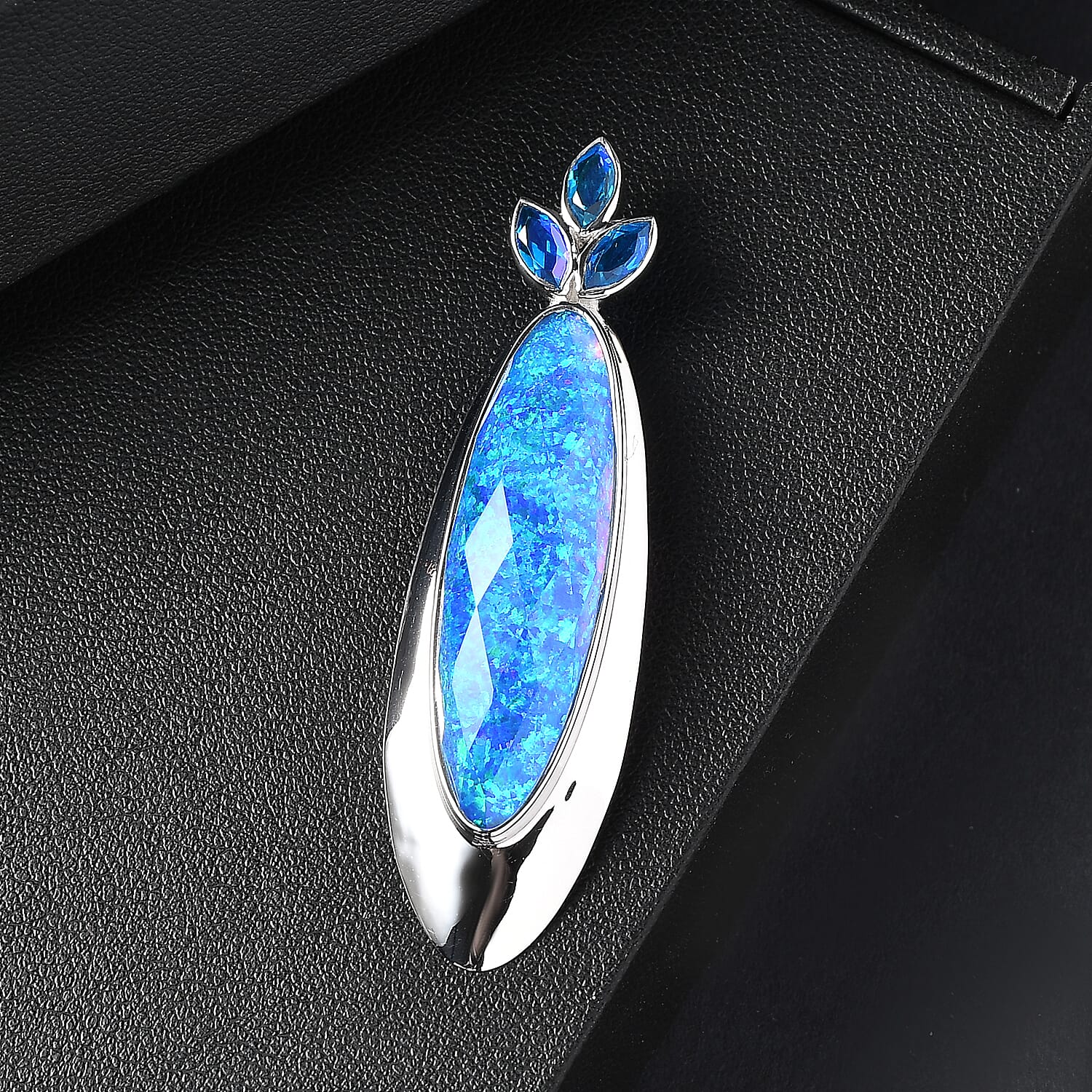 Sajen Silver- Opal Doublet & Paraiba Triplet Quartz Pendant in Rhodium Overlay Sterling Silver 19.30 Ct.