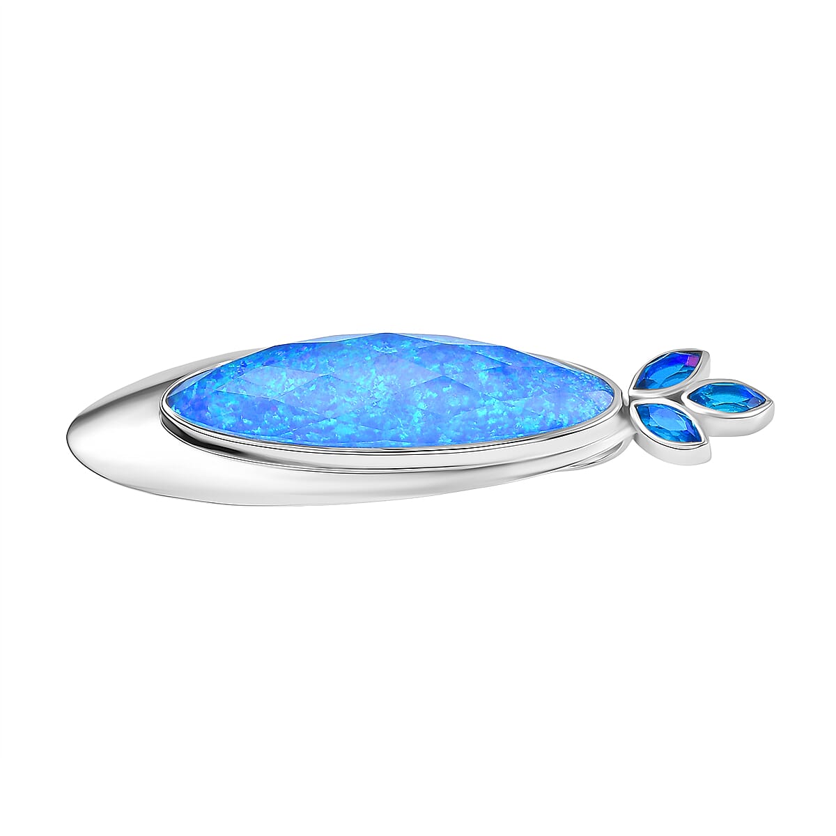 Sajen Silver- Opal Doublet & Paraiba Triplet Quartz Pendant in Rhodium Overlay Sterling Silver 19.30 Ct.
