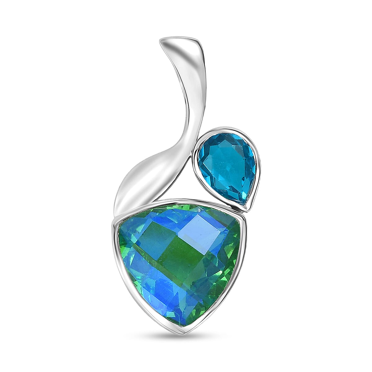 Sajen Silver Peacock Triplet Quartz & Celestial Swiss Blue Mystic Quartz Pendant in Rhodium Overlay Sterling Silver 5.68 Ct.
