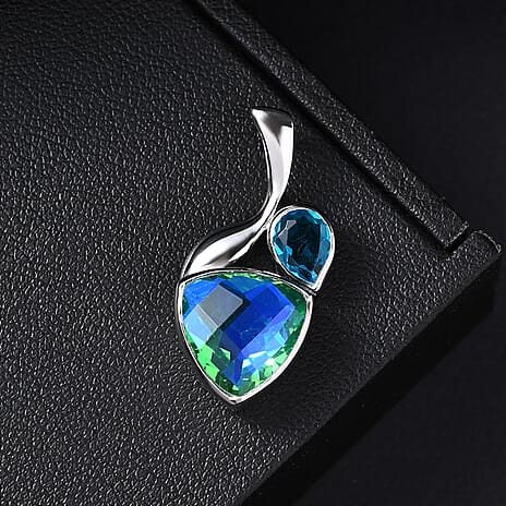 Sajen Silver Peacock Triplet Quartz & Celestial Swiss Blue Mystic Quartz Pendant in Rhodium Overlay Sterling Silver 5.68 Ct.