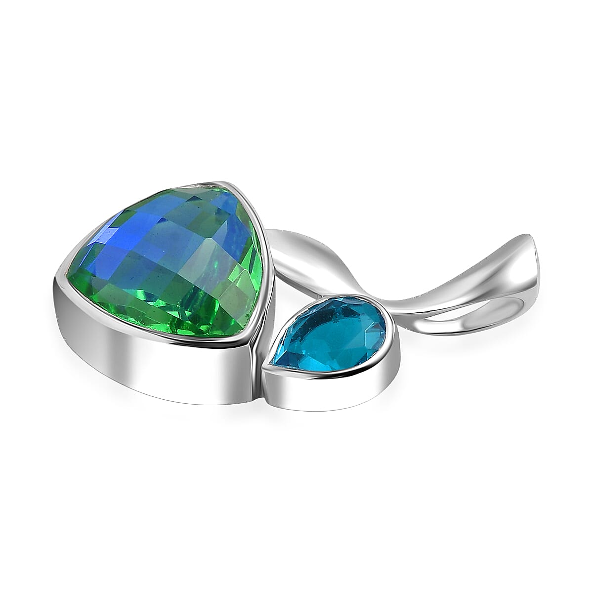 Sajen Silver Peacock Triplet Quartz & Celestial Swiss Blue Mystic Quartz Pendant in Rhodium Overlay Sterling Silver 5.68 Ct.