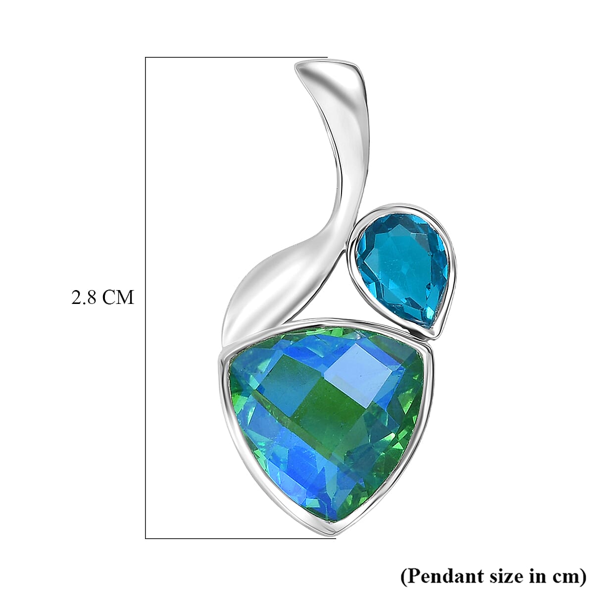 Sajen Silver Peacock Triplet Quartz & Celestial Swiss Blue Mystic Quartz Pendant in Rhodium Overlay Sterling Silver 5.68 Ct.