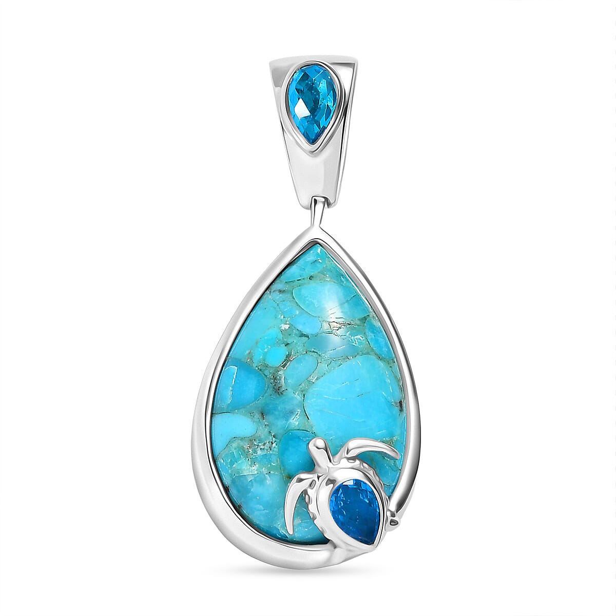 Sajen Silver - Swiss Blue Mystic Quartz & Turquoise Pendant in Rhodium Overlay Sterling Silver 11.90 Ct.