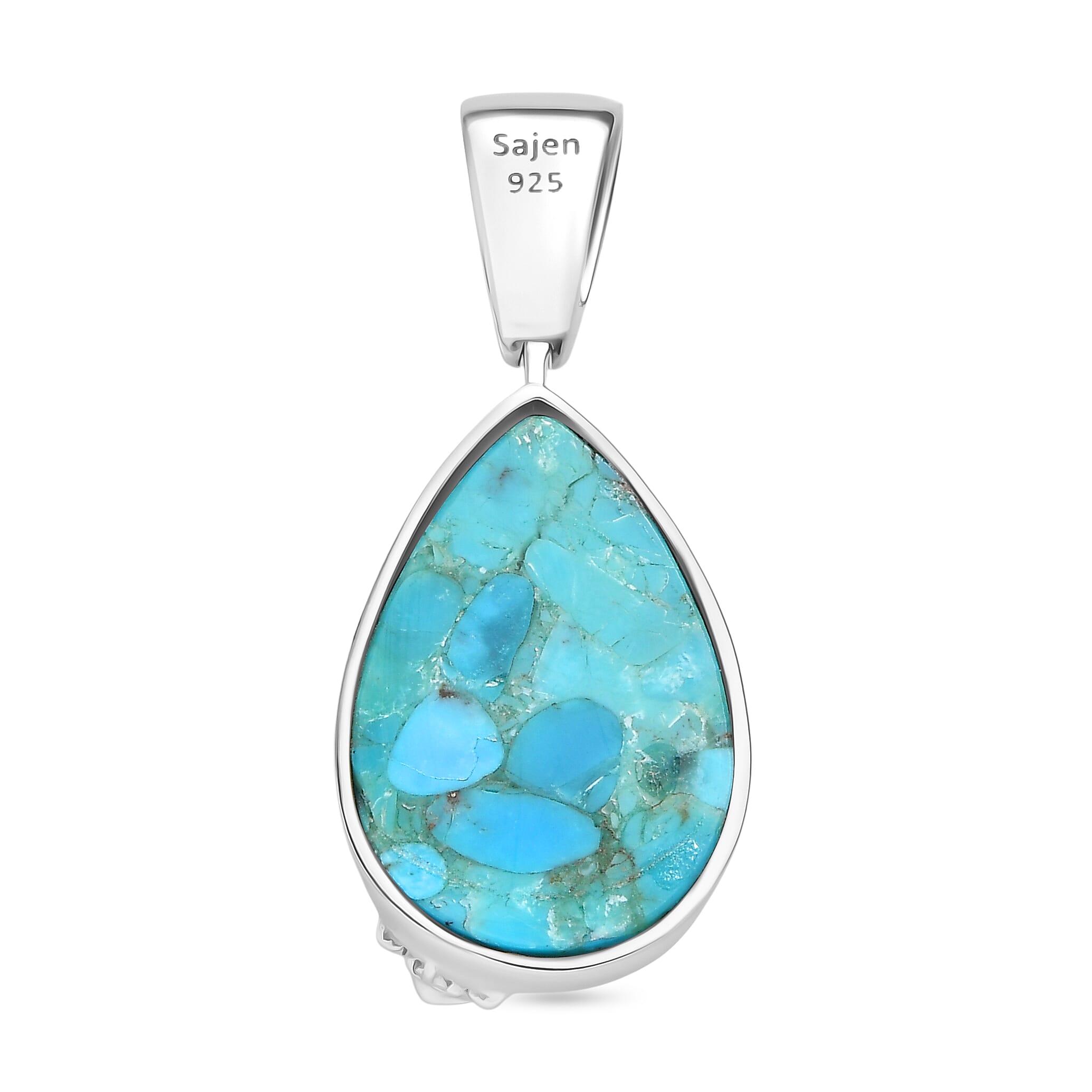 Sajen Silver - Swiss Blue Mystic Quartz & Turquoise Pendant in Rhodium Overlay Sterling Silver 11.90 Ct.