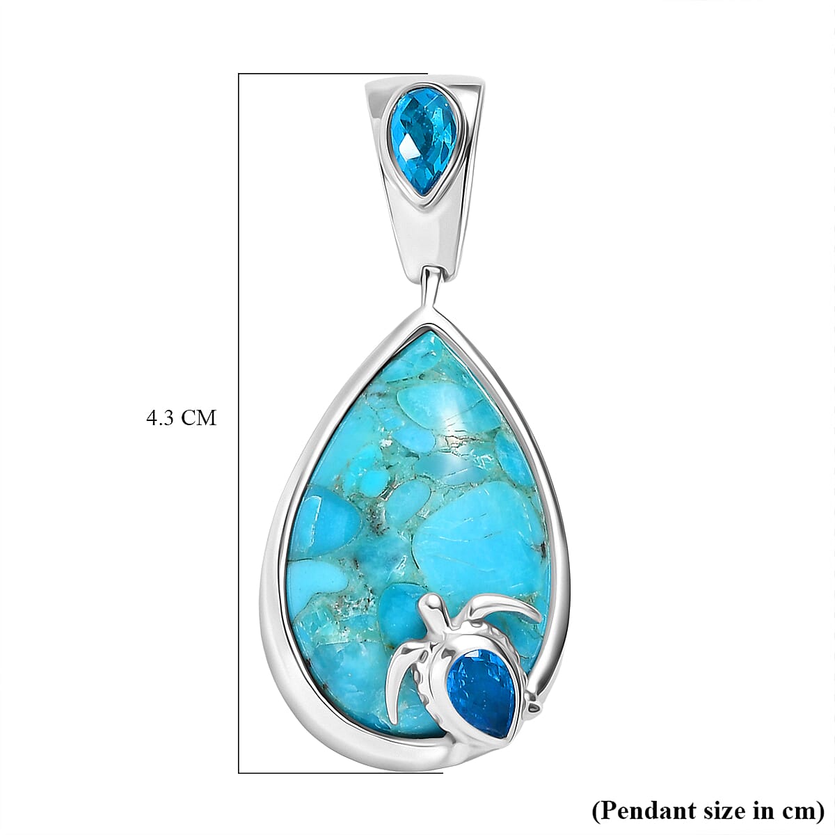 Sajen Silver - Swiss Blue Mystic Quartz & Turquoise Pendant in Rhodium Overlay Sterling Silver 11.90 Ct.
