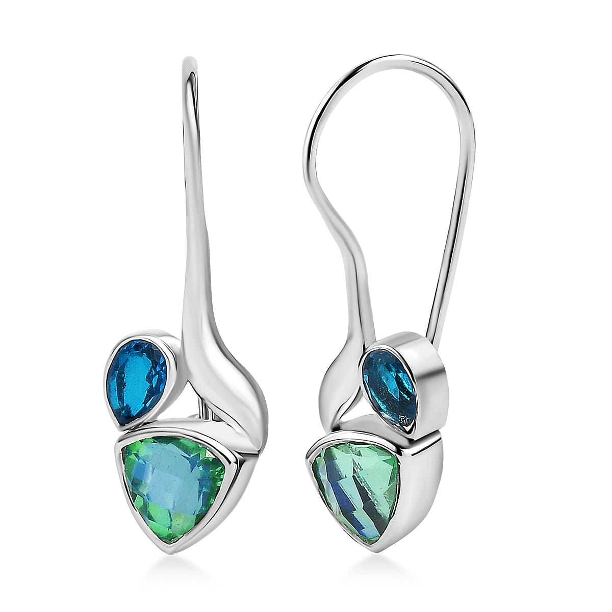 Sajen Silver Celestial Swiss Blue Mystic Quartz & Peacock Triplet Quartz Earring in Rhodium Overlay Sterling Silver 2.40 Ct.