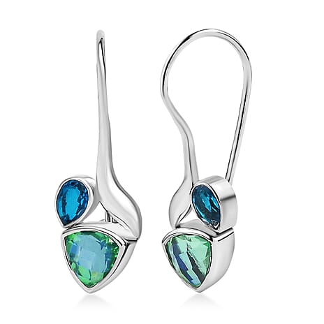 Sajen Silver Celestial Swiss Blue Mystic Quartz & Peacock Triplet Quartz Earring in Rhodium Overlay Sterling Silver 2.40 Ct.