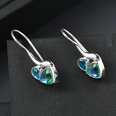 Sajen Silver Celestial Swiss Blue Mystic Quartz & Peacock Triplet Quartz Earring in Rhodium Overlay Sterling Silver 2.40 Ct.