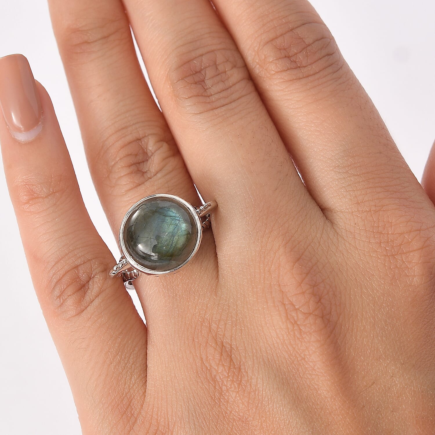Sajen Silver Labradorite Adjustable Ring in Rhodium Overlay Sterling Silver 5.47 Ct