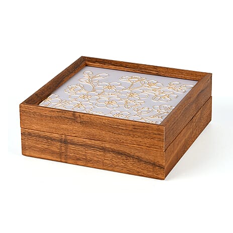 Floral Storage Box (Size 23x15x6 cm) - Multi Color & Brown