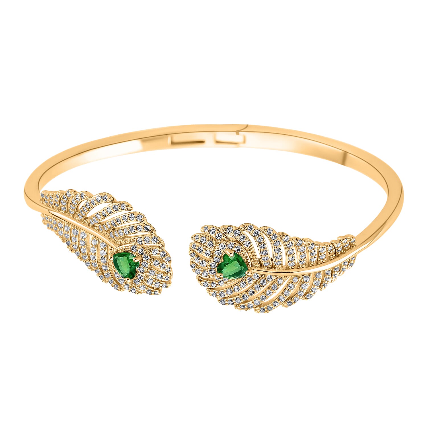 Green Cubic Zirconia, White Cubic Zirconia Cuff Bangle Pure Yellow Brass  1.900  Ct.