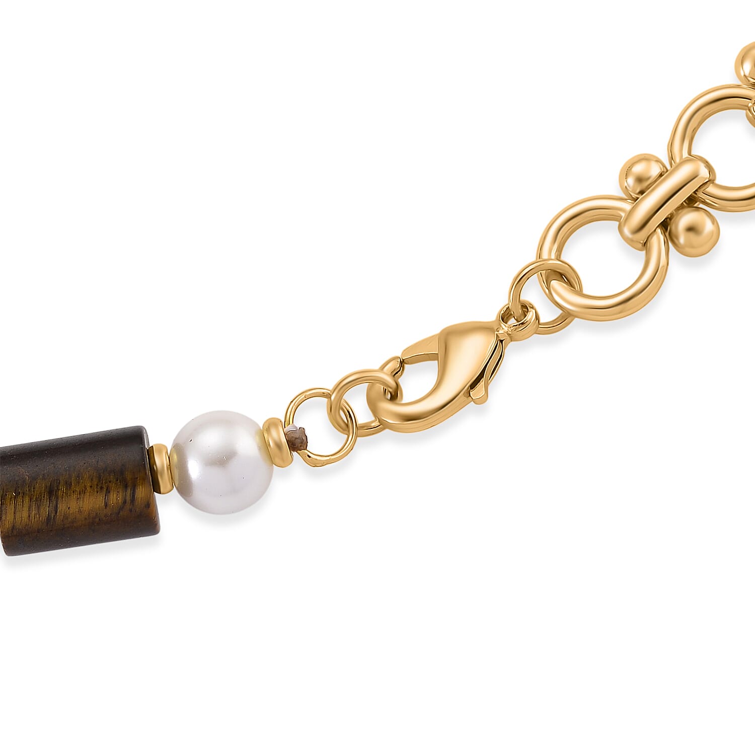 Tigers Eye & White Shell Pearl Beads Necklace (Size - 20) 140.00 Ct.